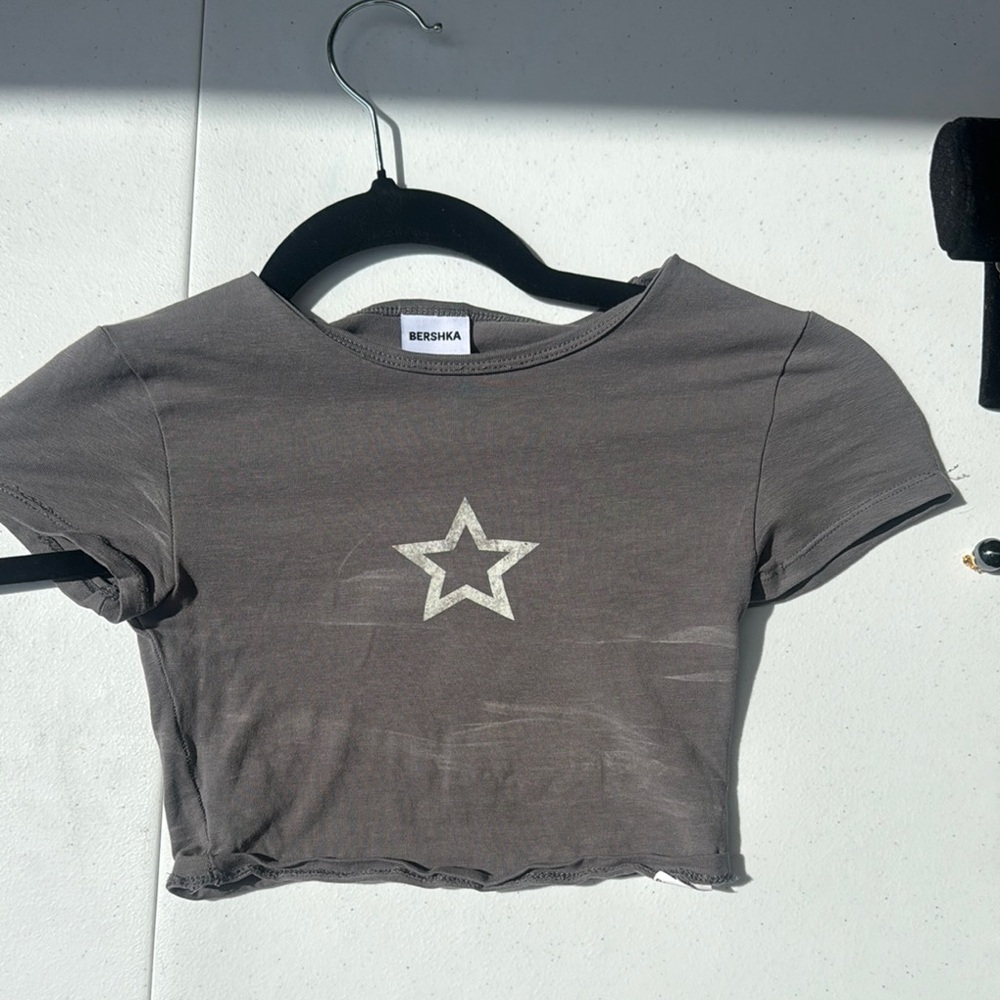Bershka Gray Crop Top with Star Design